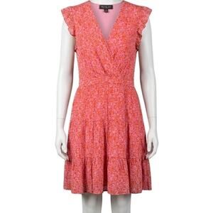 Rachel Zoe Pink Orange Floral Faux Wrap Mini Dress Size 16 Plus